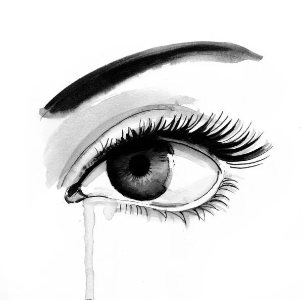 Beautiful Eye Tear Ink Black White Illustration — Stock Photo, Image