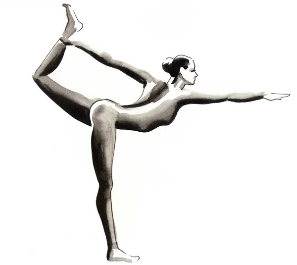 Mujer Haciendo Ejercicio Yoga Ilustración Tinta Acuarela —  Fotos de Stock