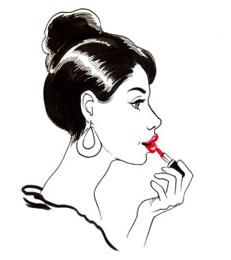 Bir ruj ile güzel kadın