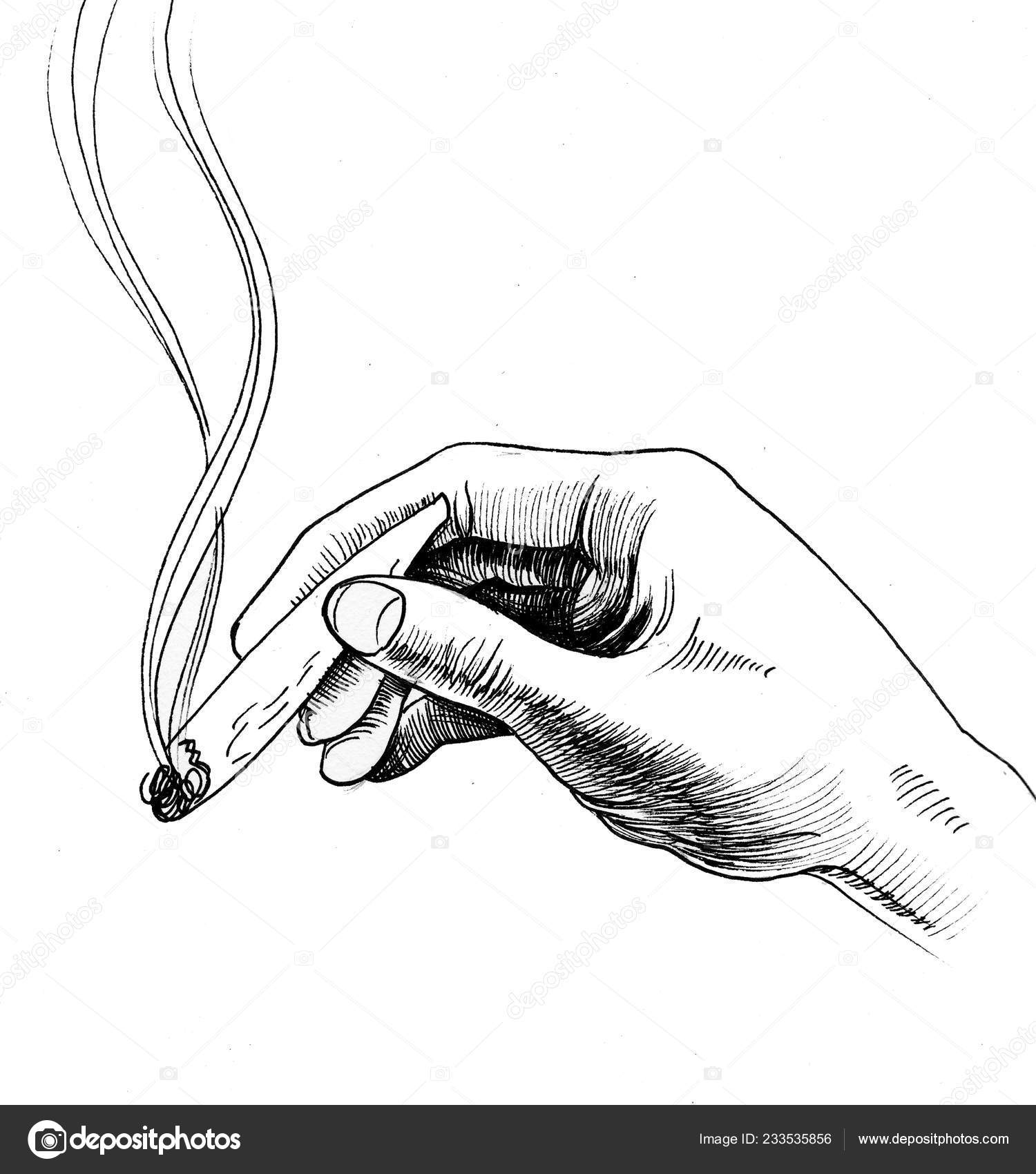 Mano Con Porro Marihuana Dibujo Blanco Negro Tinta Ilustración de stock  #233535856 de ©alexblacksea, image size:1500x1700