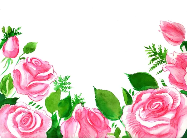 Akvarelu Růžové Květy — Stock fotografie