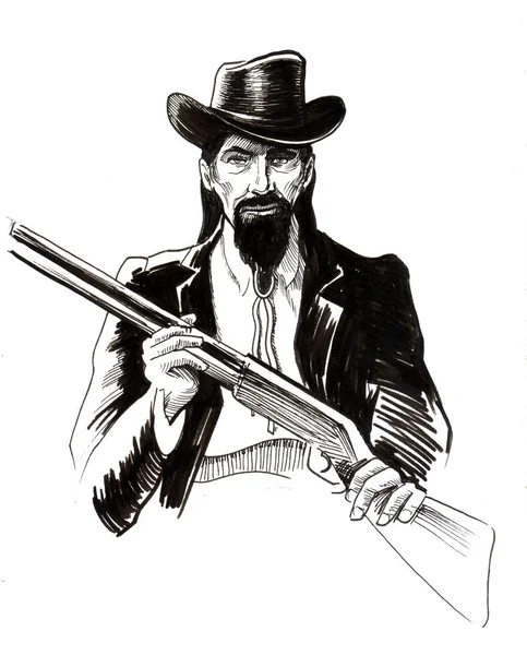 Xerife Com Uma Espingarda Tinta Desenho Preto Branco — Fotografia de Stock
