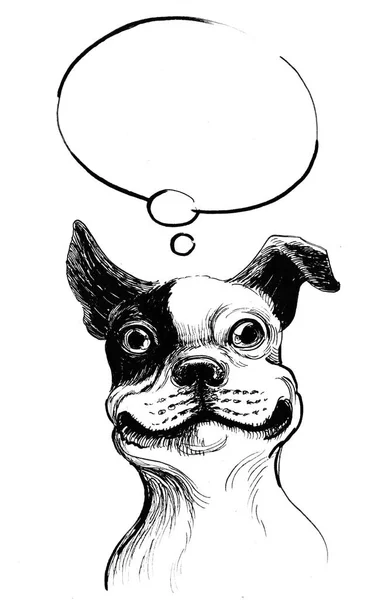 Köpek Rüya Mürekkep Siyah Beyaz Çizim — Stok fotoğraf