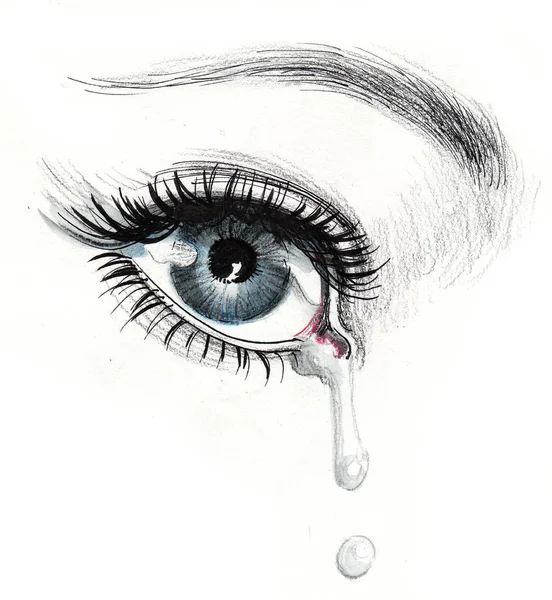 Llorando Hermoso Ojo Dibujo Tinta Acuarela — Foto de Stock