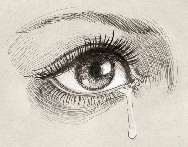 Pretty Eye Tear Ink Chalk Sketch — Stock Photo, Image