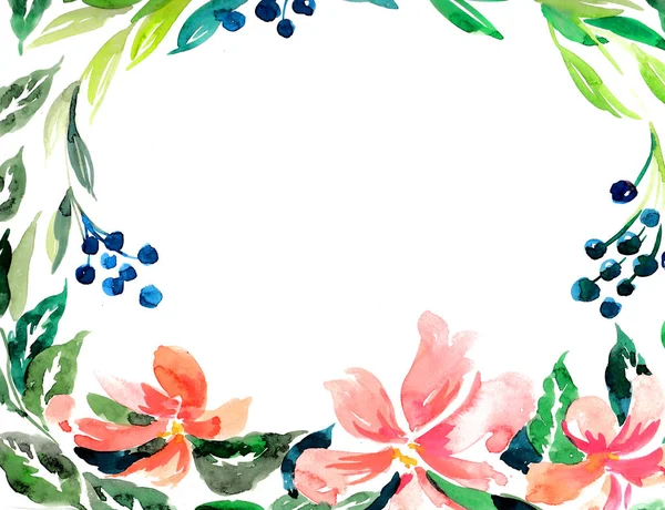 Letní Květiny Ovoce Bílém Pozadí Malba Akvarel — Stock fotografie