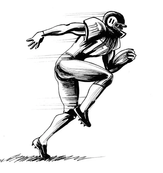 実行しているサッカー選手 インクの黒と白の図面 — ストック写真