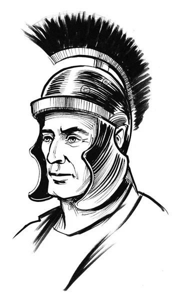 Romeinse Warrior Helm Inkt Zwart Wit Tekening — Stockfoto