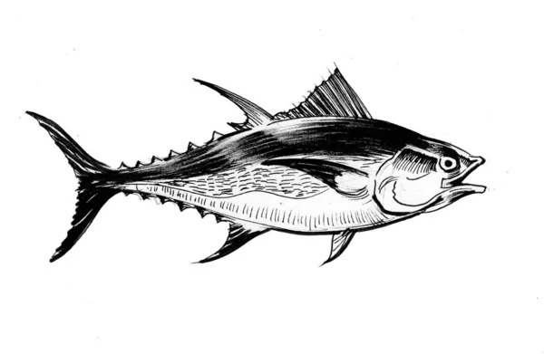 Tuna Fish Ink Black White Drawing — Stock Photo, Image