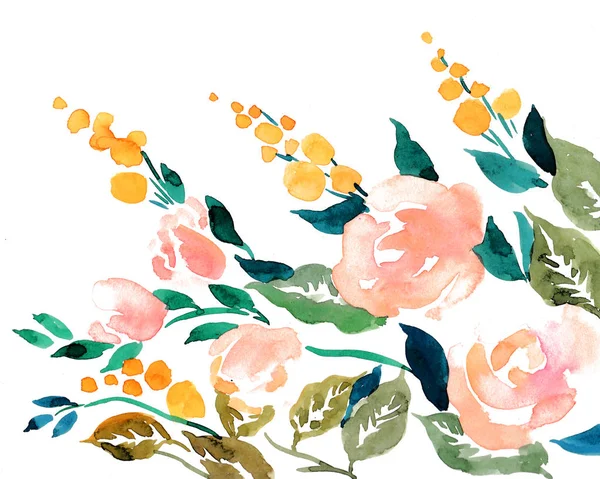Lindas Flores Florescentes Pintura Aquarela — Fotografia de Stock