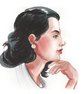 Güzel esmer kadın. Mürekkep ve suluboya çizim