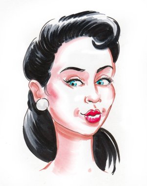 Güzel bir poster stili kadın. Mürekkep ve suluboya çizim