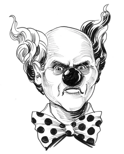 Payaso Aspecto Loco Dibujo Blanco Negro Tinta —  Fotos de Stock