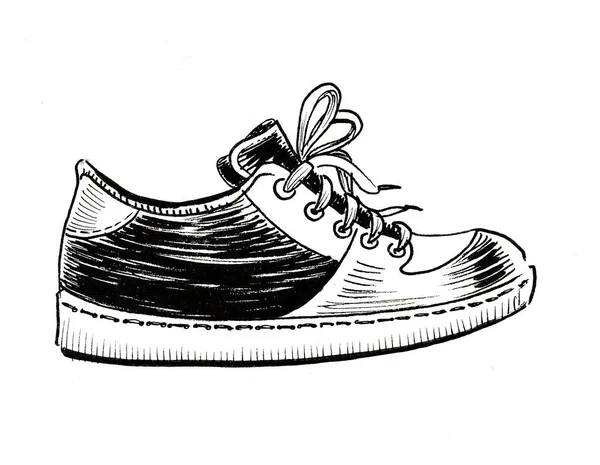 Sport Shoe Ink Black White Drawing — Stock Photo, Image