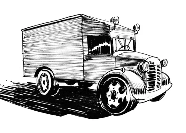 Camion Rétro Croquis Noir Blanc — Photo