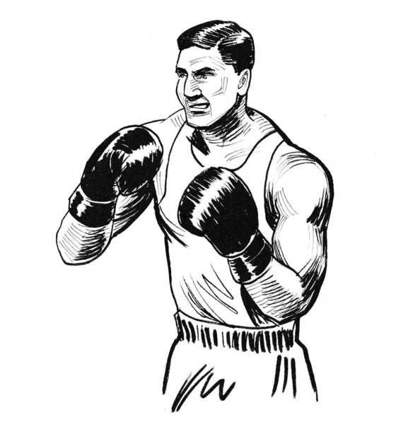 ボクシング選手 墨と白のドローイング — ストック写真