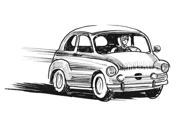 レトロな車だ 墨と白のドローイング — ストック写真