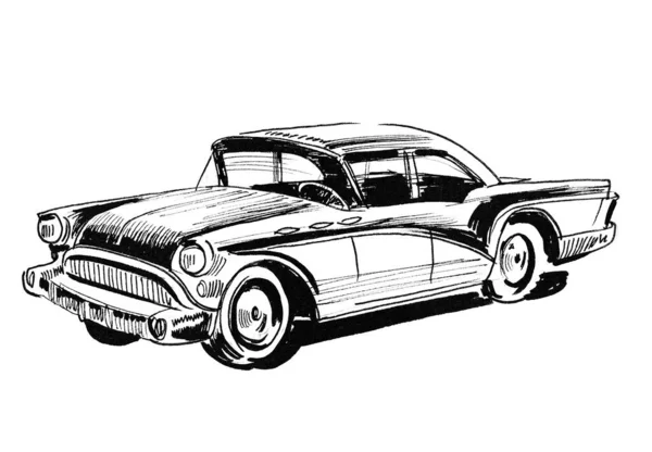 Automóvil Americano Vintage Dibujo Blanco Negro Tinta —  Fotos de Stock