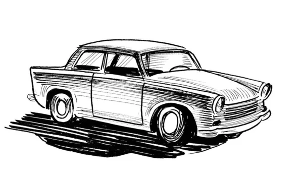 Vintage Europeisk Bil Bläck Svart Och Vitt Ritning — Stockfoto