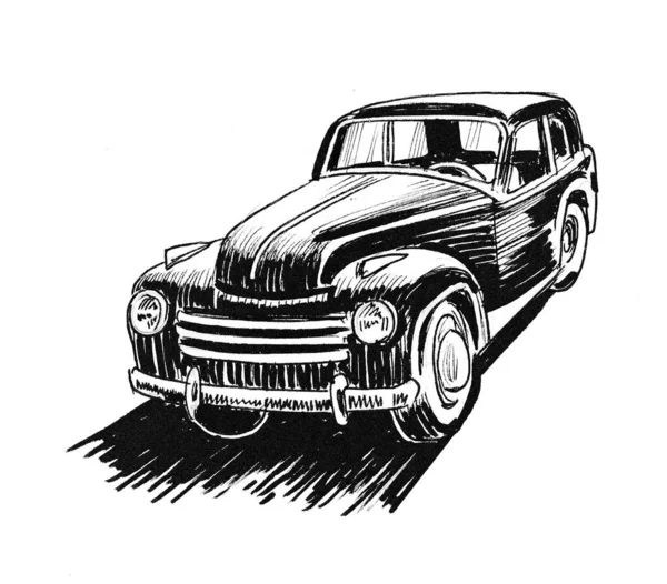 ヴィンテージカー 墨と白のドローイング — ストック写真
