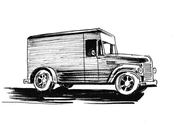 Camion Retrò Americano Inchiostro Disegno Bianco Nero — Foto Stock