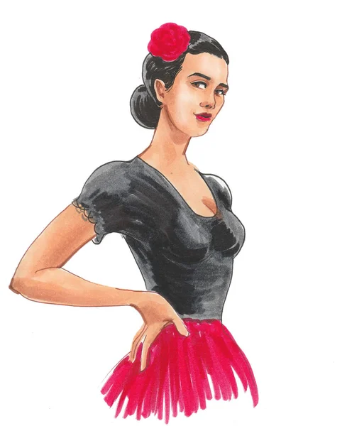 Bonita Bailarina Flamenco Dibujo Tinta Acuarela — Foto de Stock