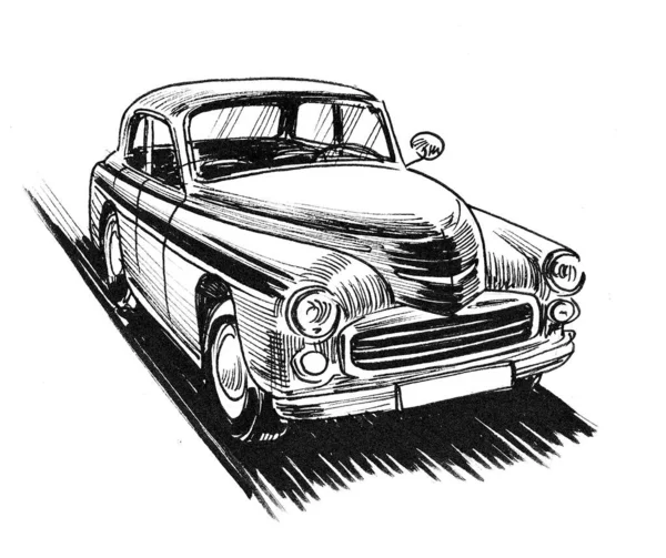 レトロな高級車 墨と白のドローイング — ストック写真