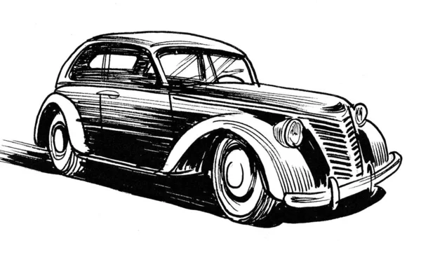 Retro European Automobile Ink Black White Drawing — Stock Photo, Image