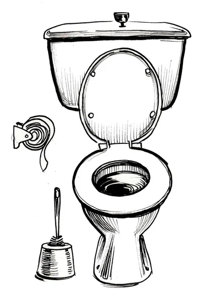 Toilet Inkt Zwart Wit Tekening — Stockfoto