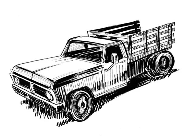 Vintage American Truck Ink Black White Drawing — Stock Photo, Image
