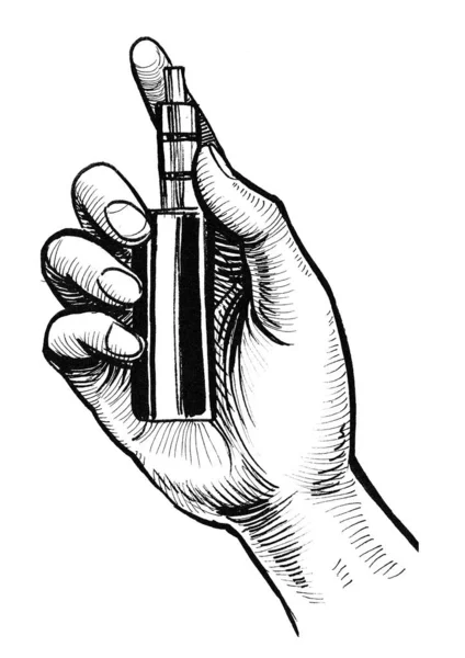 Mano Con Vaporizzatore Inchiostro Disegno Bianco Nero — Foto Stock