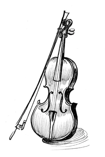 Violin Musical Instrument Ink Black White Drawing — Stock Photo, Image