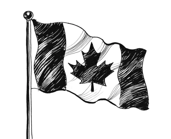カナダ国旗 墨と白のドローイング — ストック写真