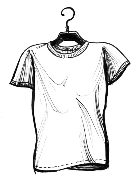 Koszulka Wieszaku Czarno Biały Rysunek Atramentu — Zdjęcie stockowe