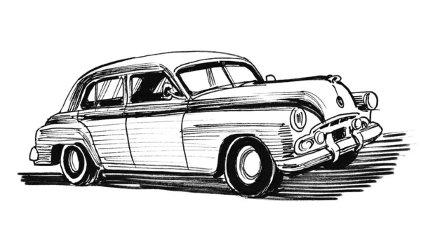 Automóvil Americano Vintage Tinta Negro Blanco Edrawing — Foto de Stock