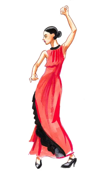 Bellissima Ballerina Flamenco Inchiostro Acquerello Disegno — Foto Stock