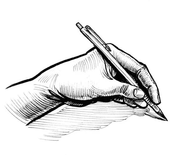 Escritura Mano Con Pluma Dibujo Blanco Negro Tinta —  Fotos de Stock