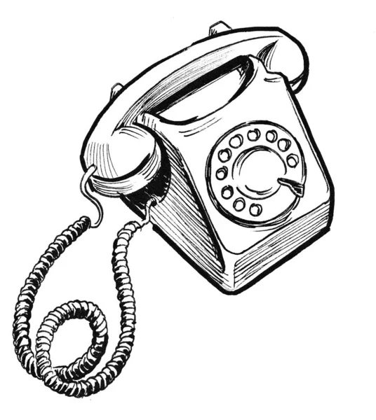 Téléphone Rotatif Rétro Encre Dessin Noir Blanc — Photo