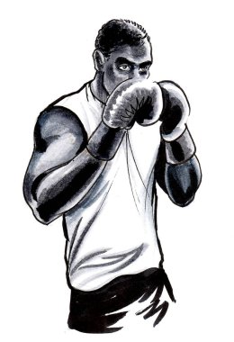 Boks sporcusu. Mürekkep ve suluboya çizim