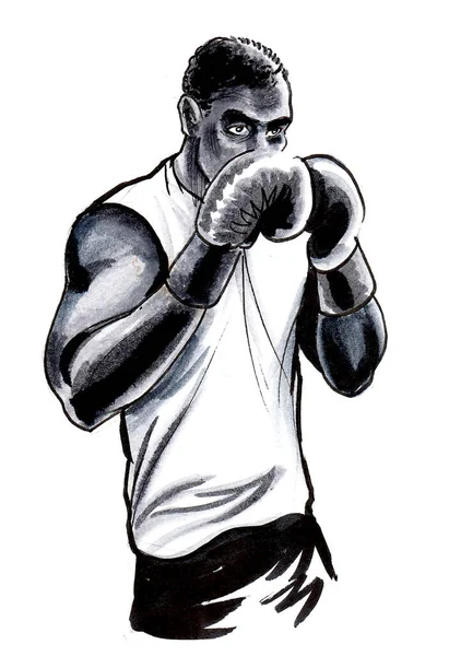 Boxing Athlete Ink Watercolor Drawing — Stock Photo, Image