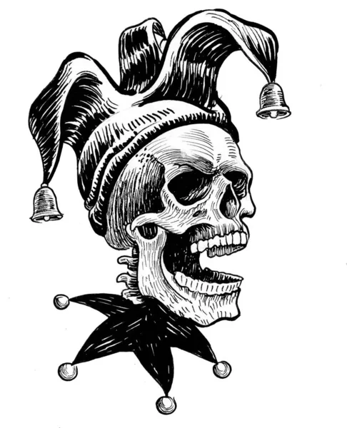 Mrtvý Šašek Klobouku Černobílá Kresba Inkoustu — Stock fotografie