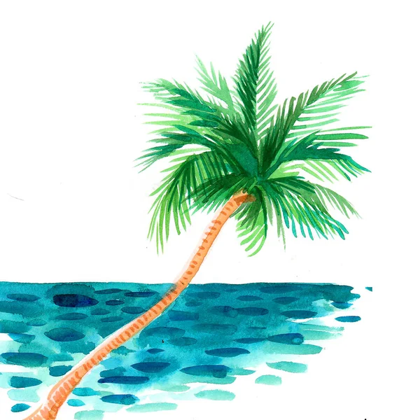Palmy Mořský Oceán Akvarel — Stock fotografie