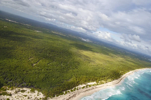 View from cabin of helicopter on coast of Dominican Republic