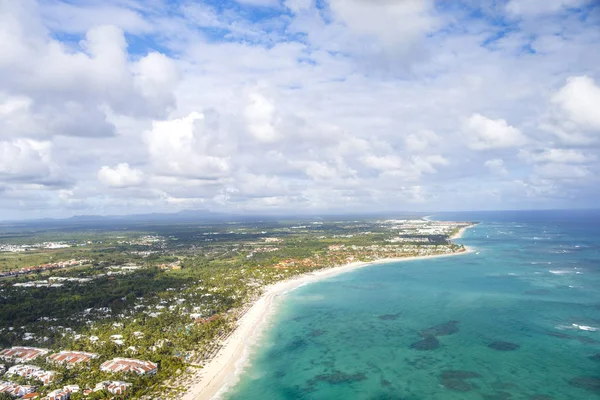 aerial view from the cabin of the helicopter of the coast of the Dominican Republic
