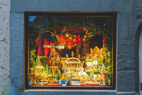 Rothenburg Germany Janela Museu Natal Brilhantemente Decorado Para Férias Natal — Fotografia de Stock