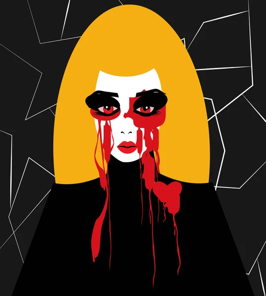 illustration of a woman crying with blood tears