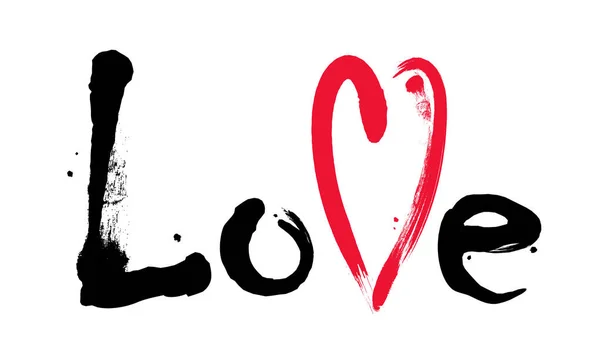 Slovo láska s červeným srdcem. Grunge nápisy — Stockový vektor