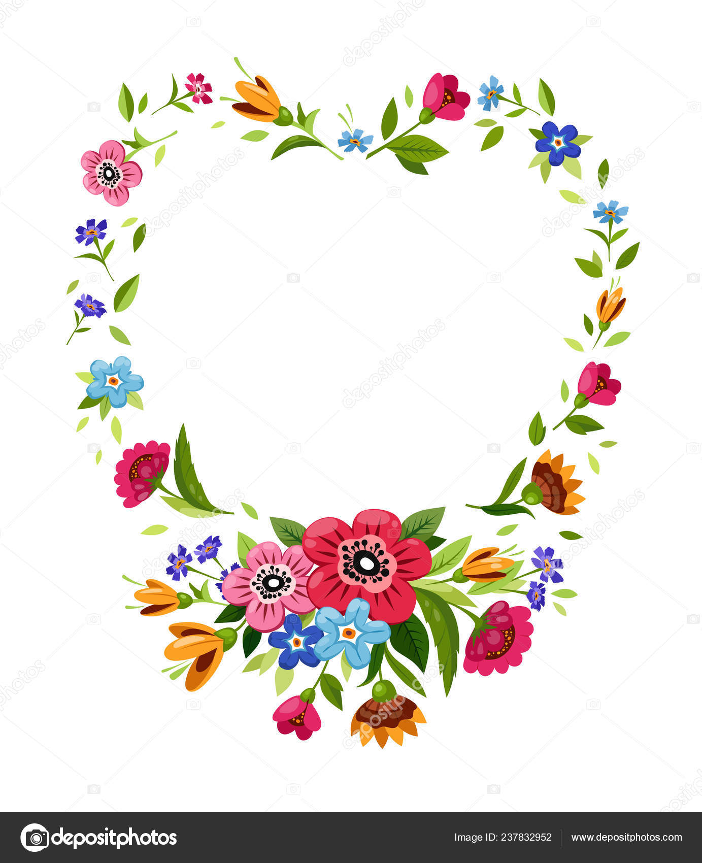 Flower Frame In Heart Shape Vector Floral Frame Illustration With Flower Wreath With Flowers Symbol Of Romantic Passion Vector Image By C Natalypaint Vector Stock