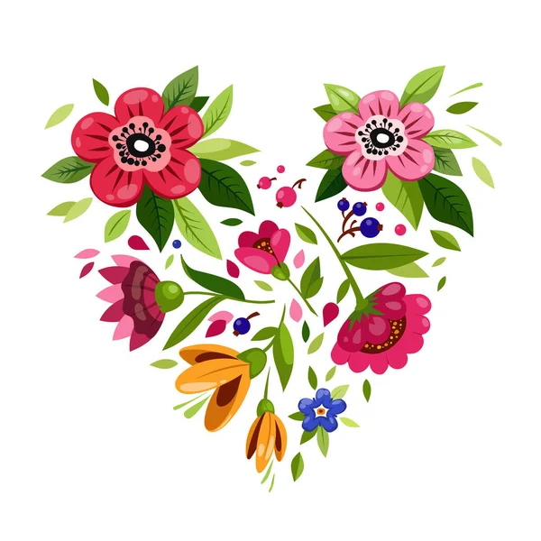 Çiçek kalp. Çiçekler yürekten. Vektör çizim tatil tasarımı için. Aşk, Romantik, tutkunun simgesi — Stok Vektör