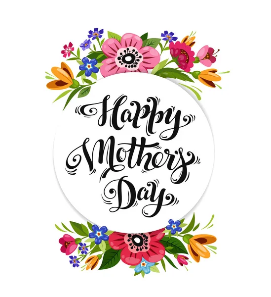 Tarjeta Feliz Día de las Madres con caligrafía y flor — Vector de stock